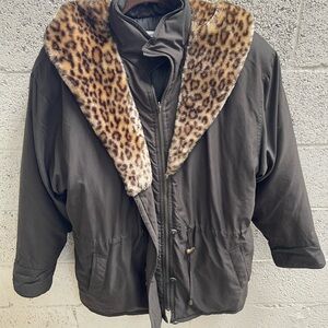 Basic Editions Olive Green and Cheetah Coat